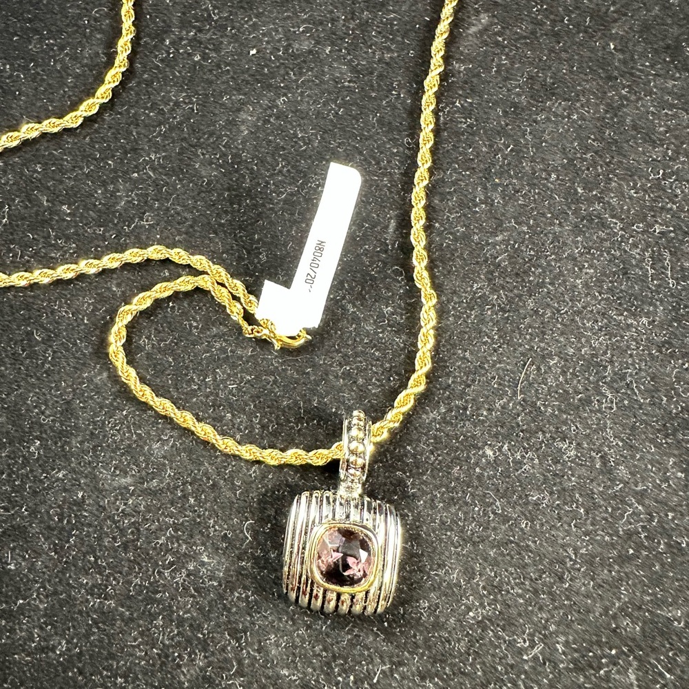 Stunning David Yurman Style Amethyst 2tone Pendant and 20” Rope Chain